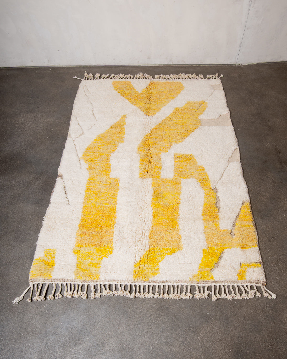 Modern, designer, handcrafted Berber rug from Morocco. Beniourain carpet with beautiful colours and patterns and fluffy wool texture.